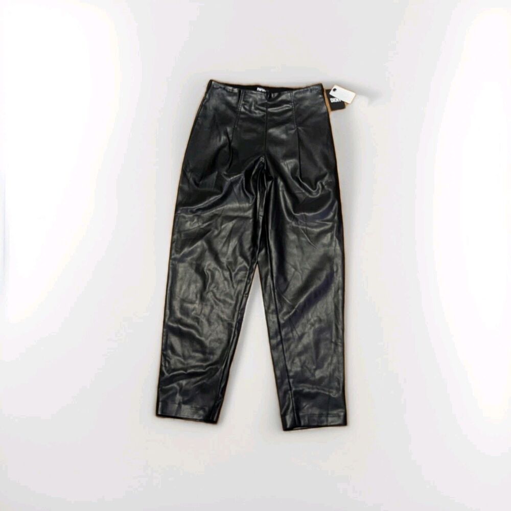 DKNY Black Faux Leather High Waisted Pants Biker Mob Wife Punk Motorcycle NWT S